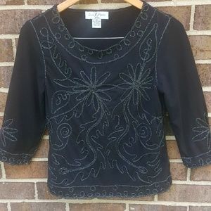 Vintage Glitter Embroidery Floral Design Women Top